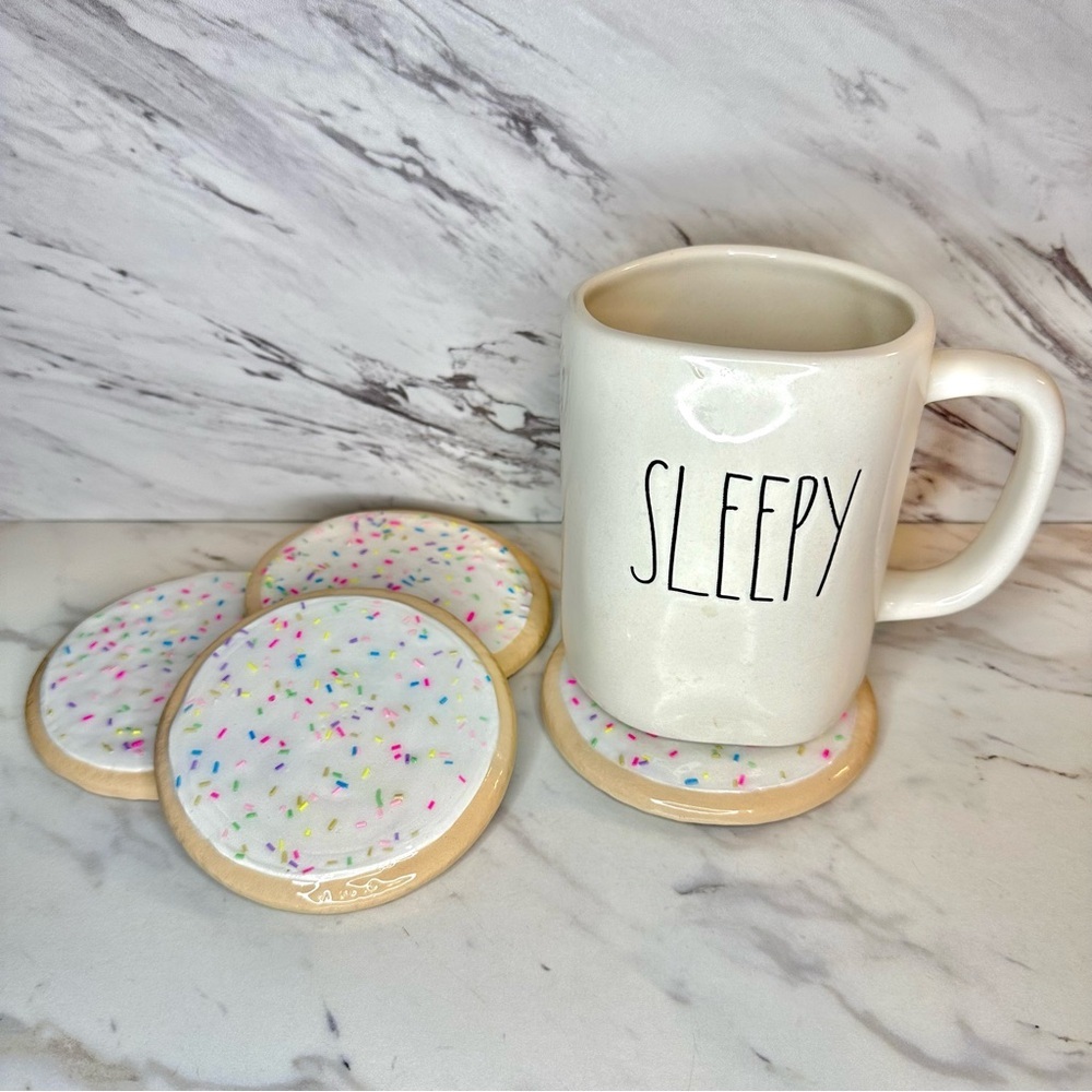 Sprinkled Sugar Cookie Clay Coasters Handmade – Set of 4 - Picture 3 of 9